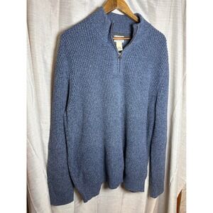 L.L.Bean Men's Blue Knit 100% Organic Cotton 1/4 Zip Sweater XXL REG Cozy Preppy
